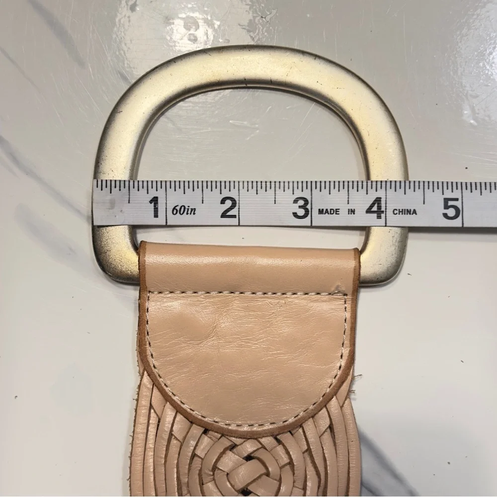 Linea Pelle Braided Leather Belt in Light Tan with Gold Buckles